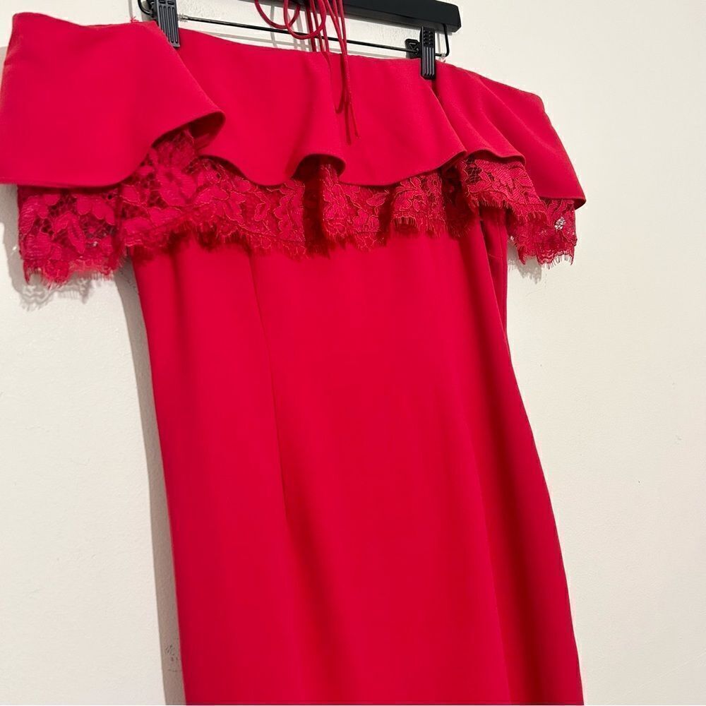 Aidan by Aidan Mattox Red Off the Shoulder Ruffled Sheath Midi Dress SIZE 12 - Picture 3 of 10